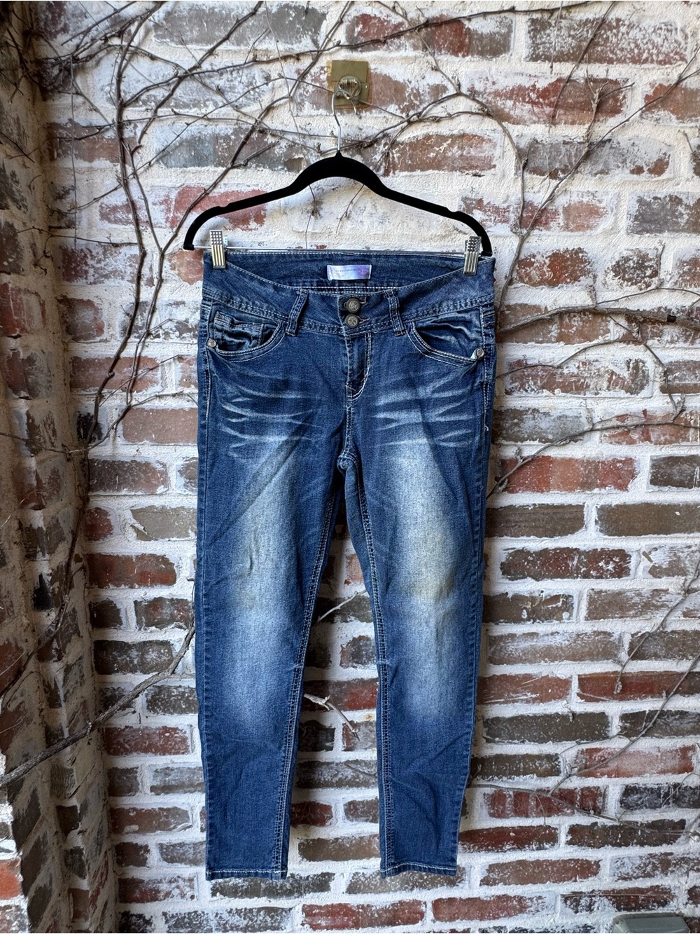 No Boundaries Y2K-Style Embellished Faded Skinny Jeans